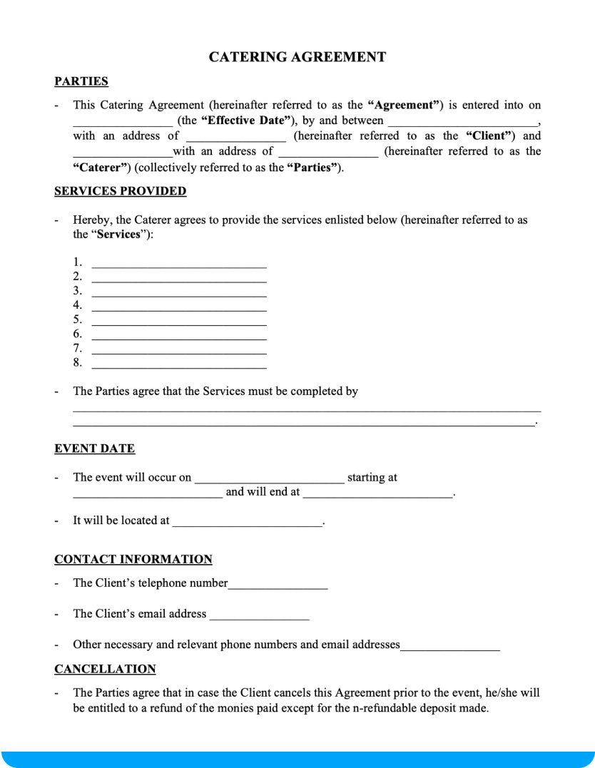 Catering Contract Template Free Sample 