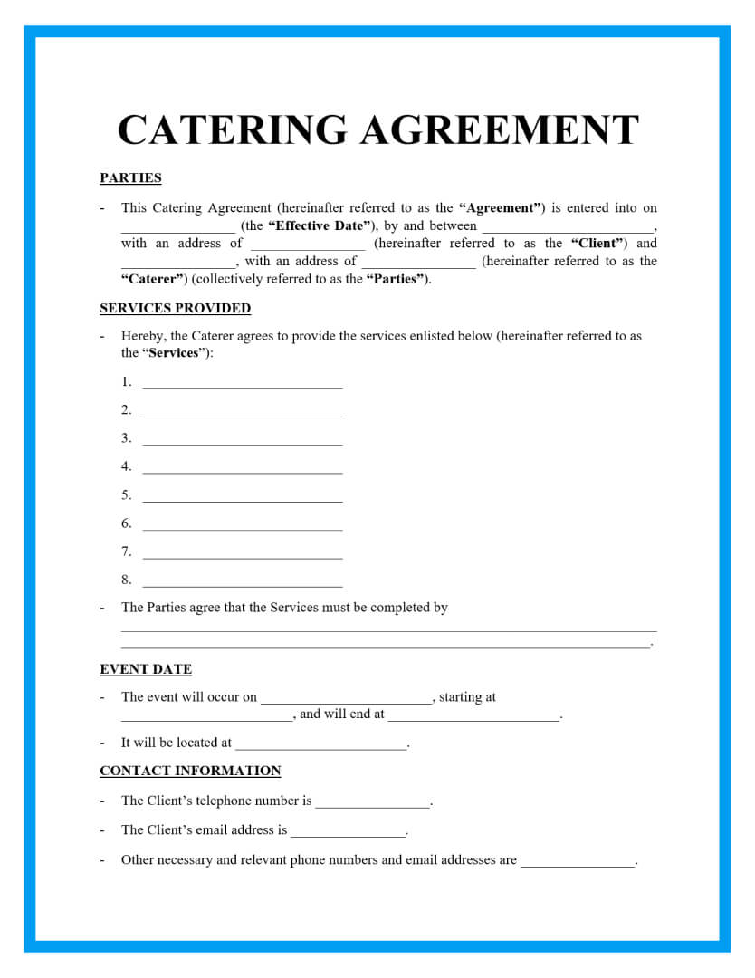 catering agreement template page 1