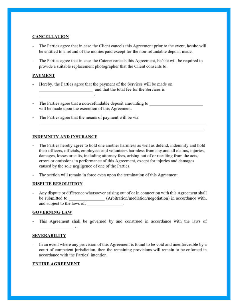 Free Printable Catering Contract Forms