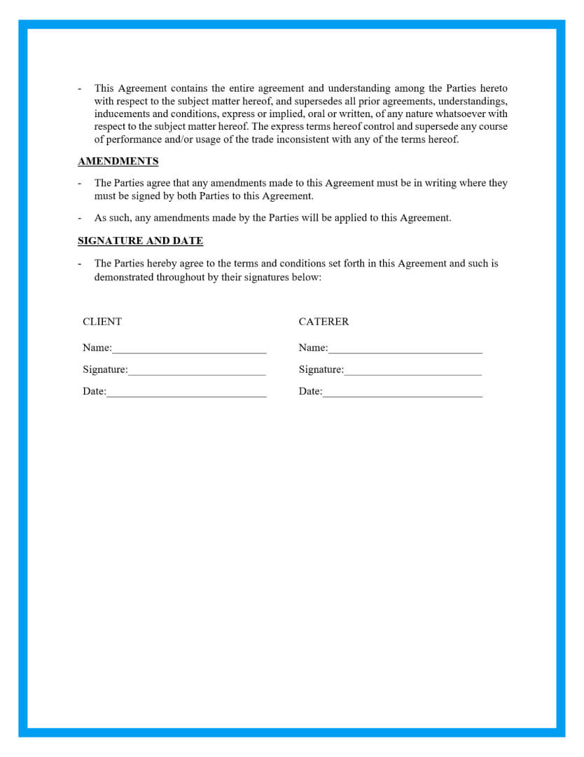 catering agreement template page 3