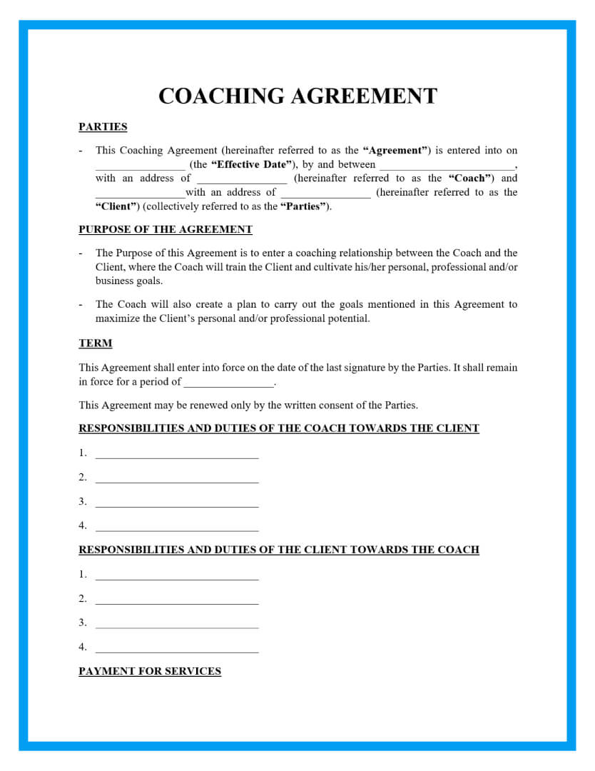 coaching agreement template page 1