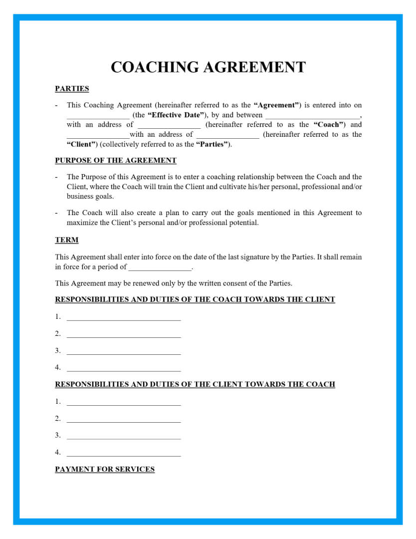 Coaching Contract Template Free Printable Templates