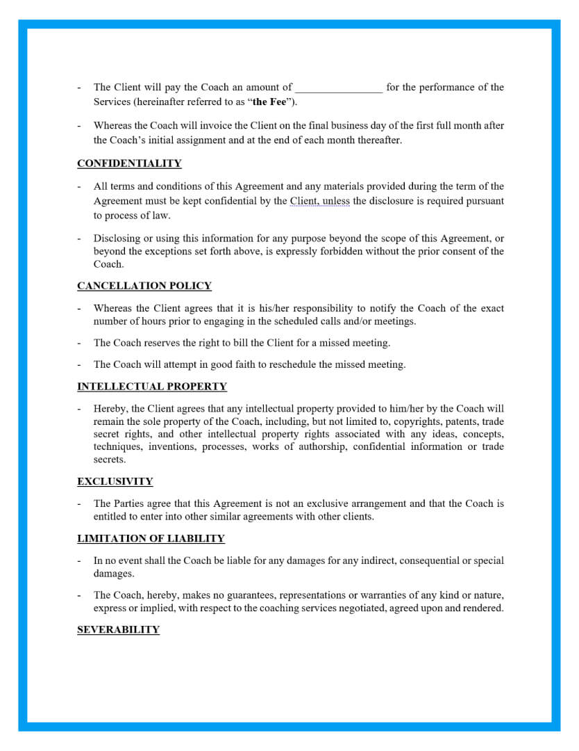 Business Coaching Contract Template Sample Template   Coaching Agreement Template2 