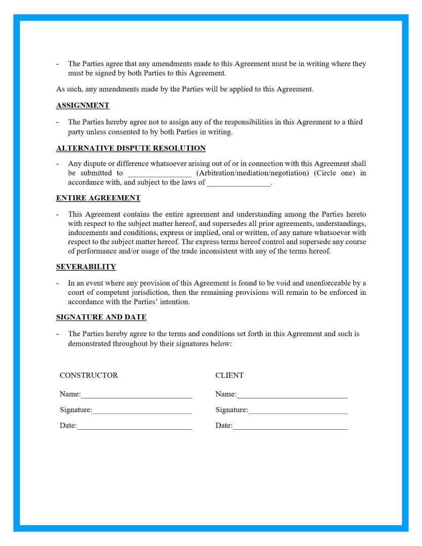 Printable Carpentry Contract Template