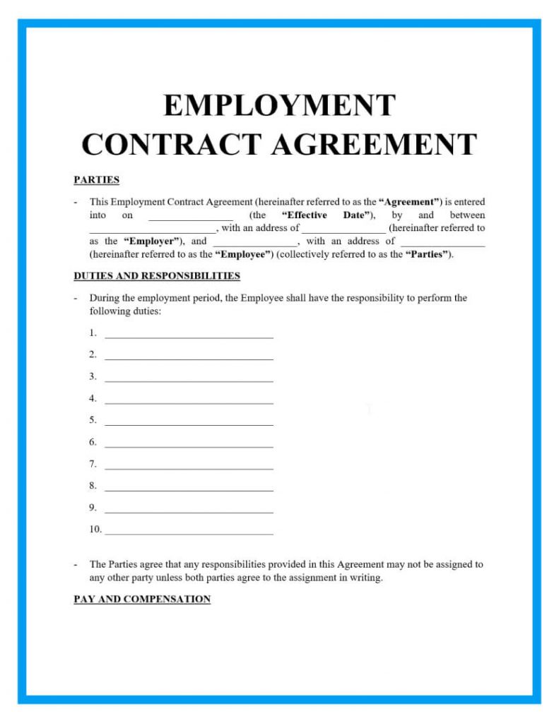 employment contract agreement template page 1