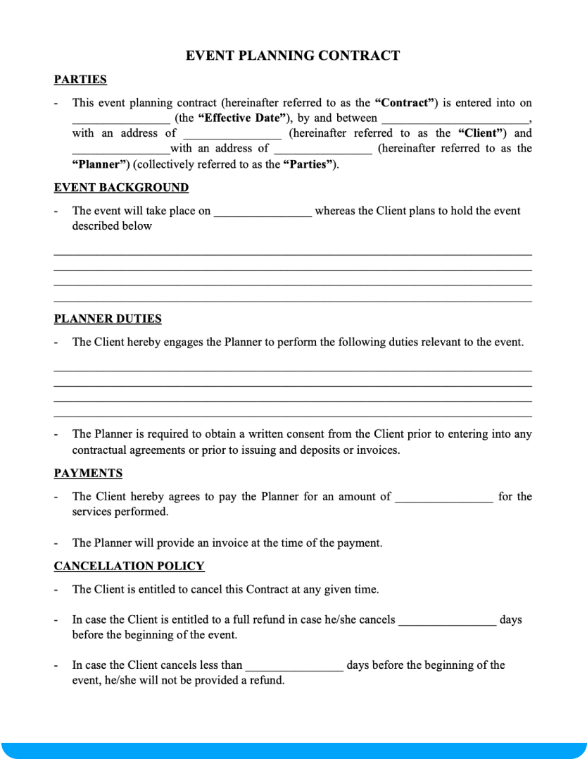 Event Planning Contract Including Downloadable Template 