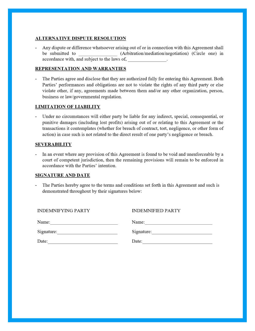 Sample Indemnity Agreement Form 0817