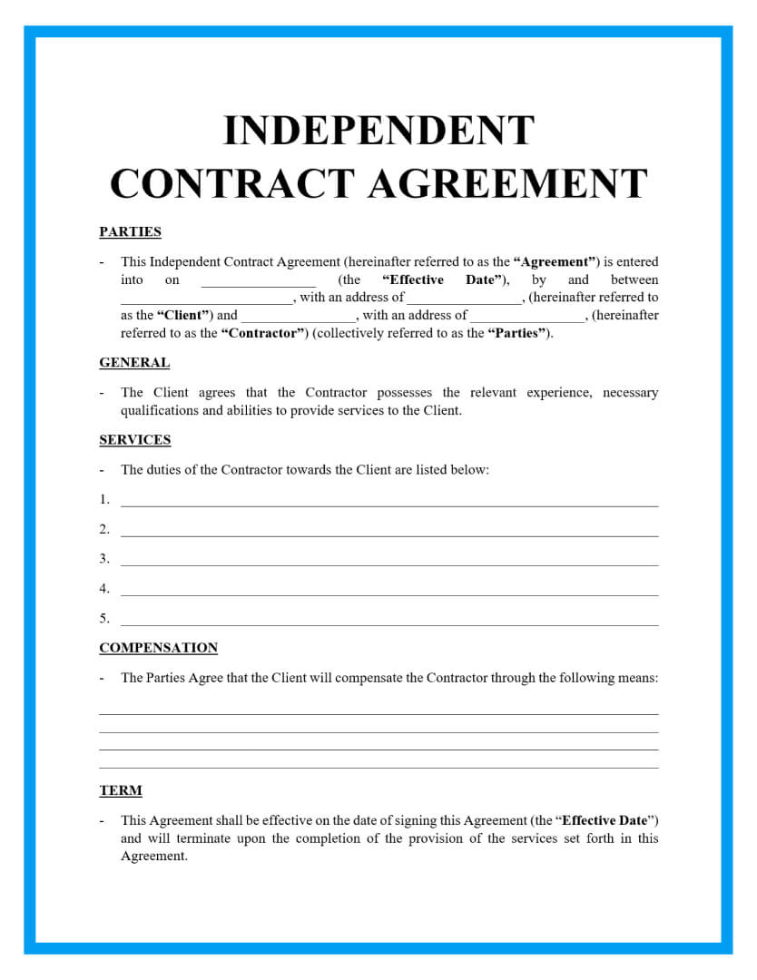 Free Printable Independent Contractor Agreement FREE PRINTABLE TEMPLATES