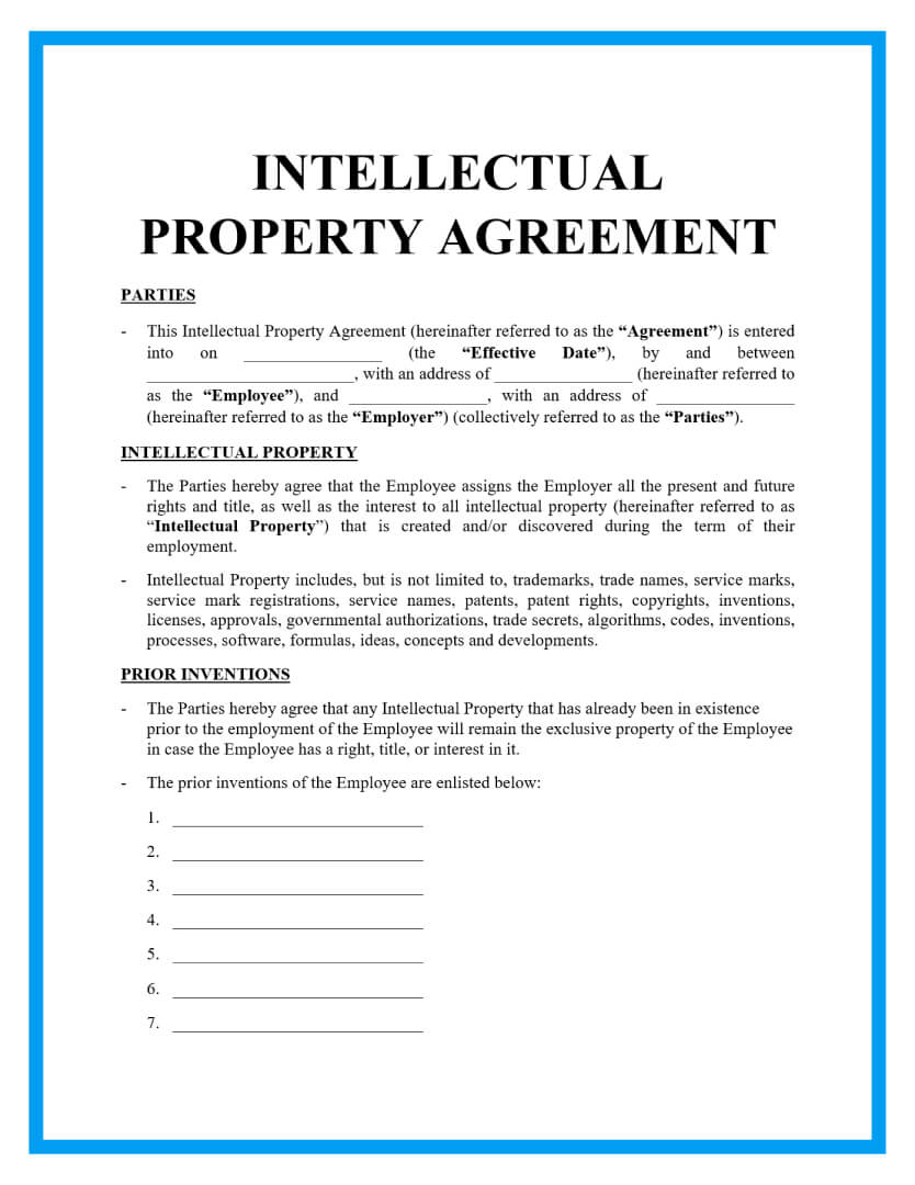Free Intellectual Property Agreement Sample Regarding risk sharing agreement template