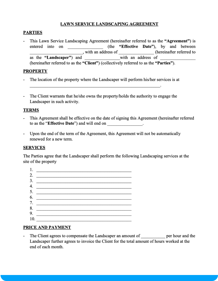 Landscaping Contract Template Free Printable Templates