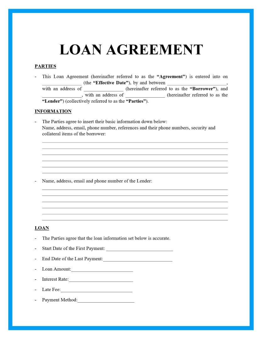 loan agreement template page 1