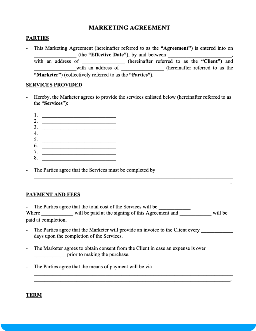 Marketing Services Agreement Template Free Printable Templates