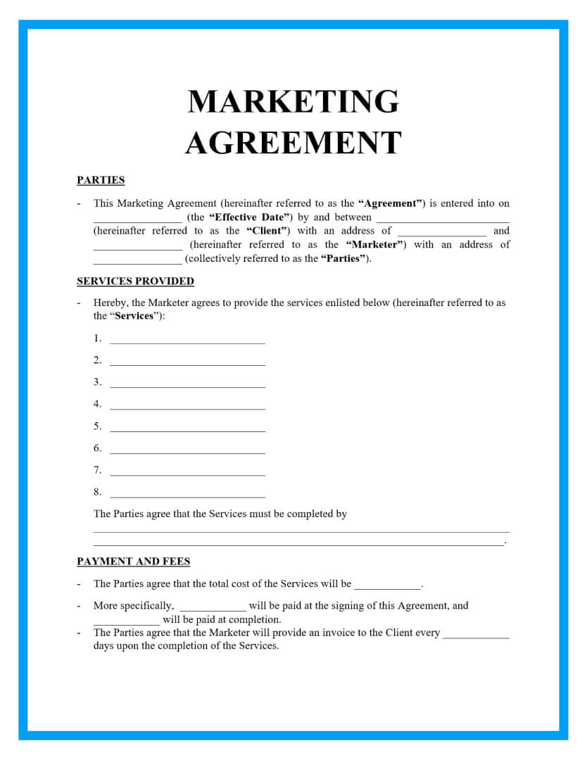 Free Professional Marketing Agreement Template for Download Regarding market research agreement template