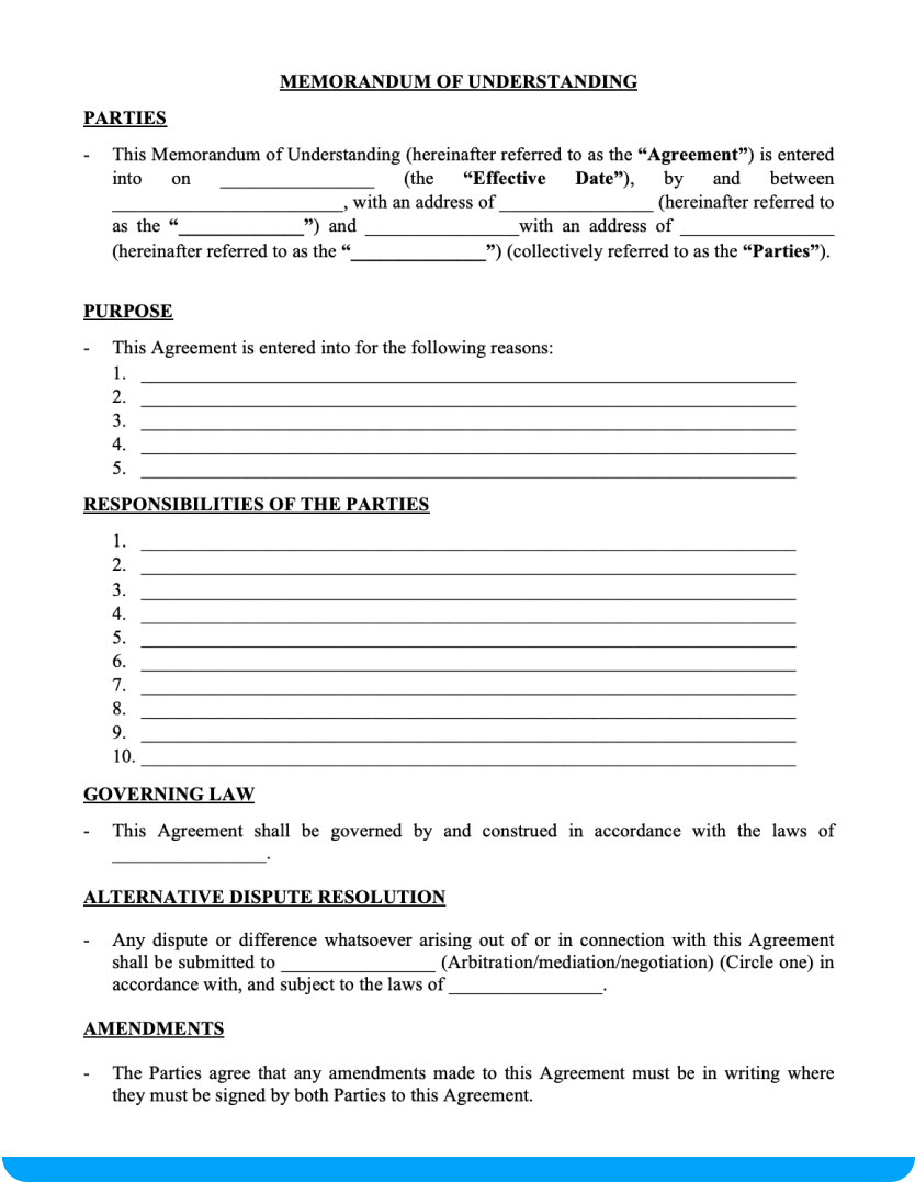 mou contract template