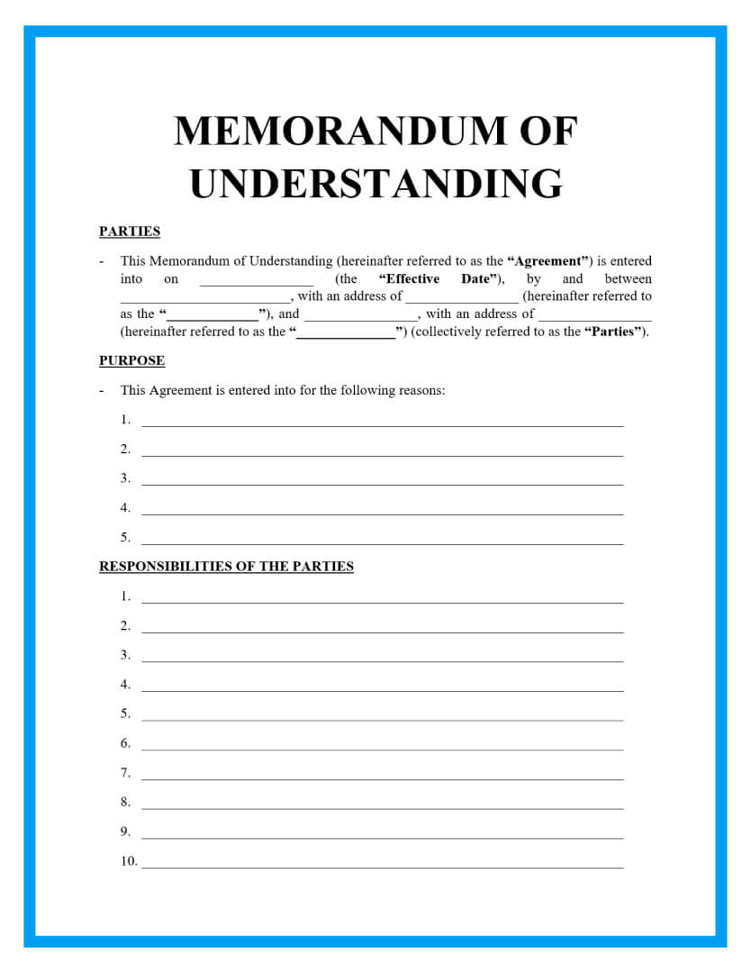 Free Memorandum of Understanding Templates In Blank Legal Document Template