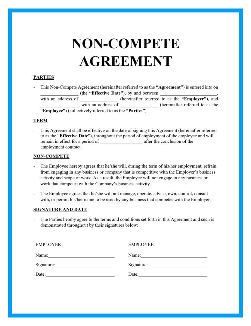 Free Non-Compete Agreement Template Throughout standard non compete agreement template