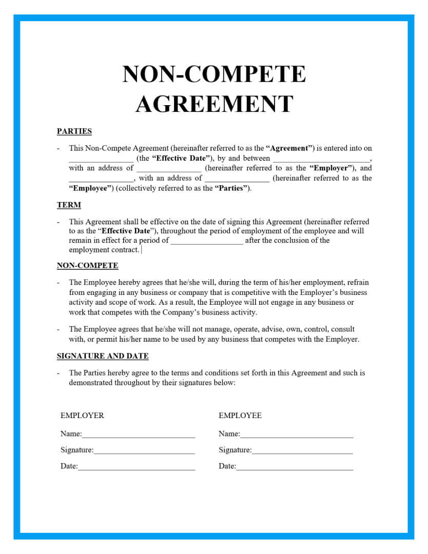 Free Non Compete Clause Template Printable Templates