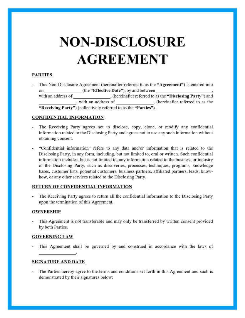 Free Non-Disclosure Agreement Template Document Inside risk sharing agreement template