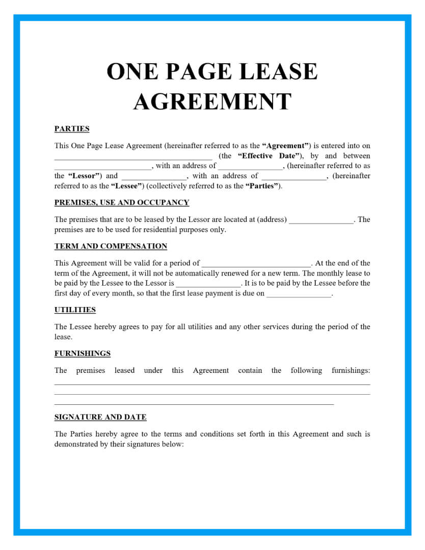 Free One Page Lease Agreement Templates Riset
