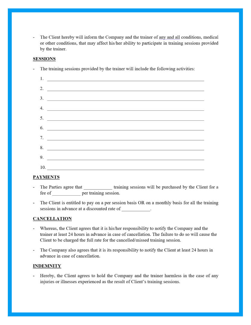 Free Personal Training Contract Template For freelance trainer agreement template