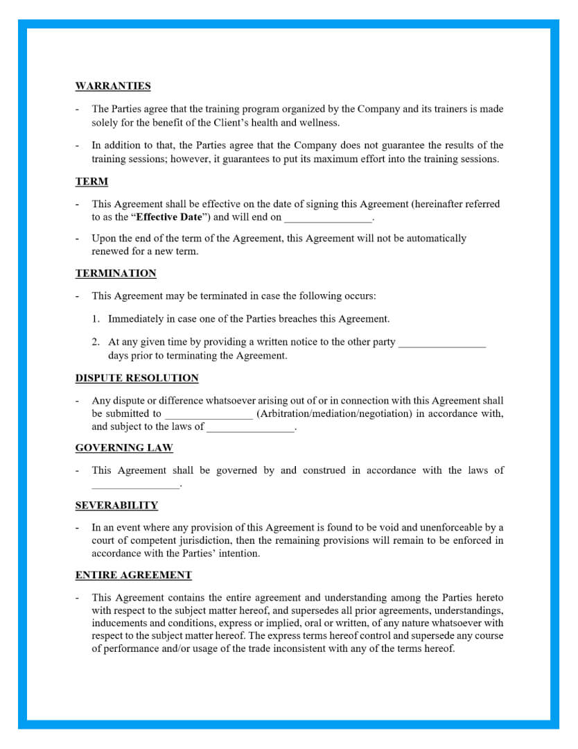 Free Personal Training Contract Template Intended For freelance trainer agreement template