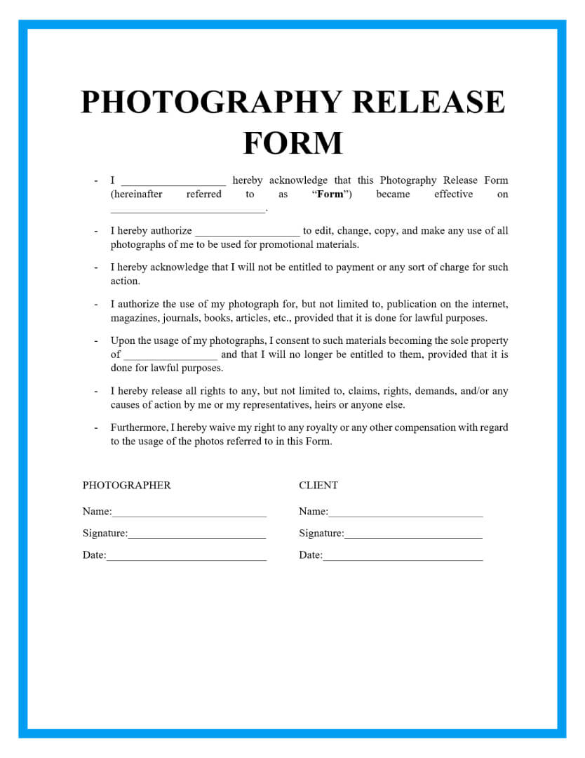 photography release form template page 1