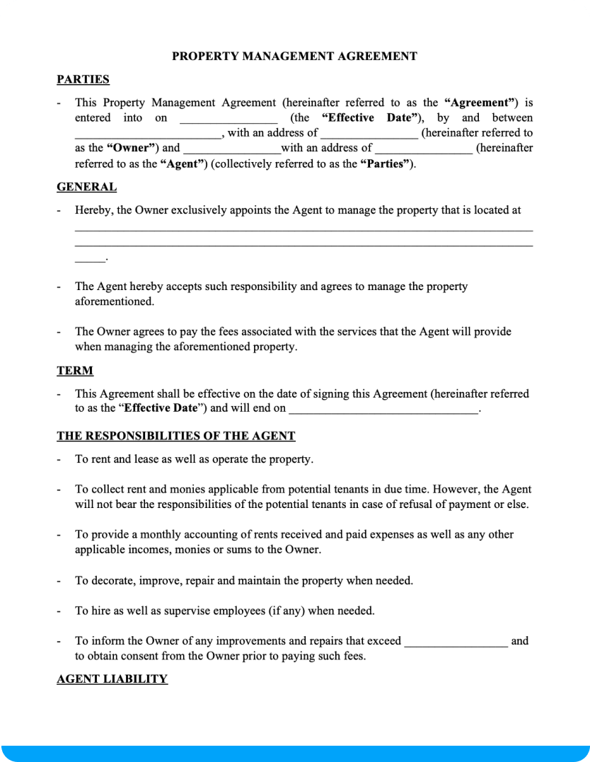 Free Property Management Agreement Form and Template