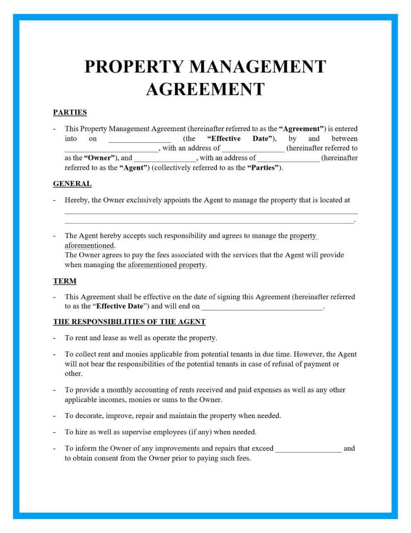 Free Property Management Agreement Form And Template Free Download