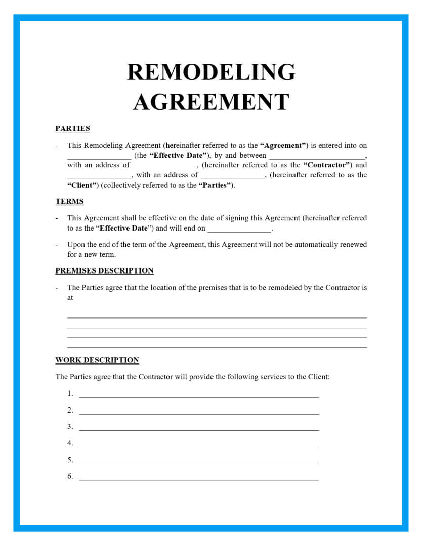 remodeling contract template page 1