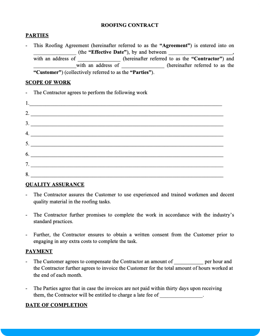 Free Printable Roofing Contract Template Printable Templates