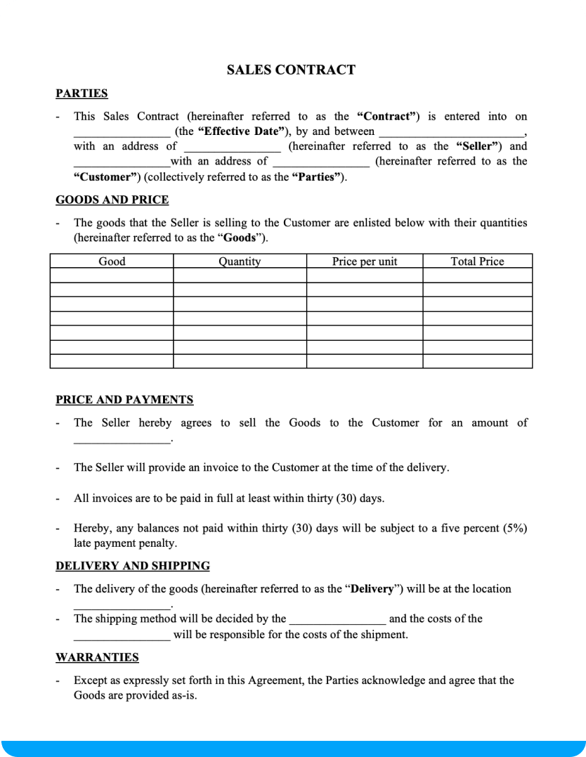 Sales Contract Template Free Download Printable Templates