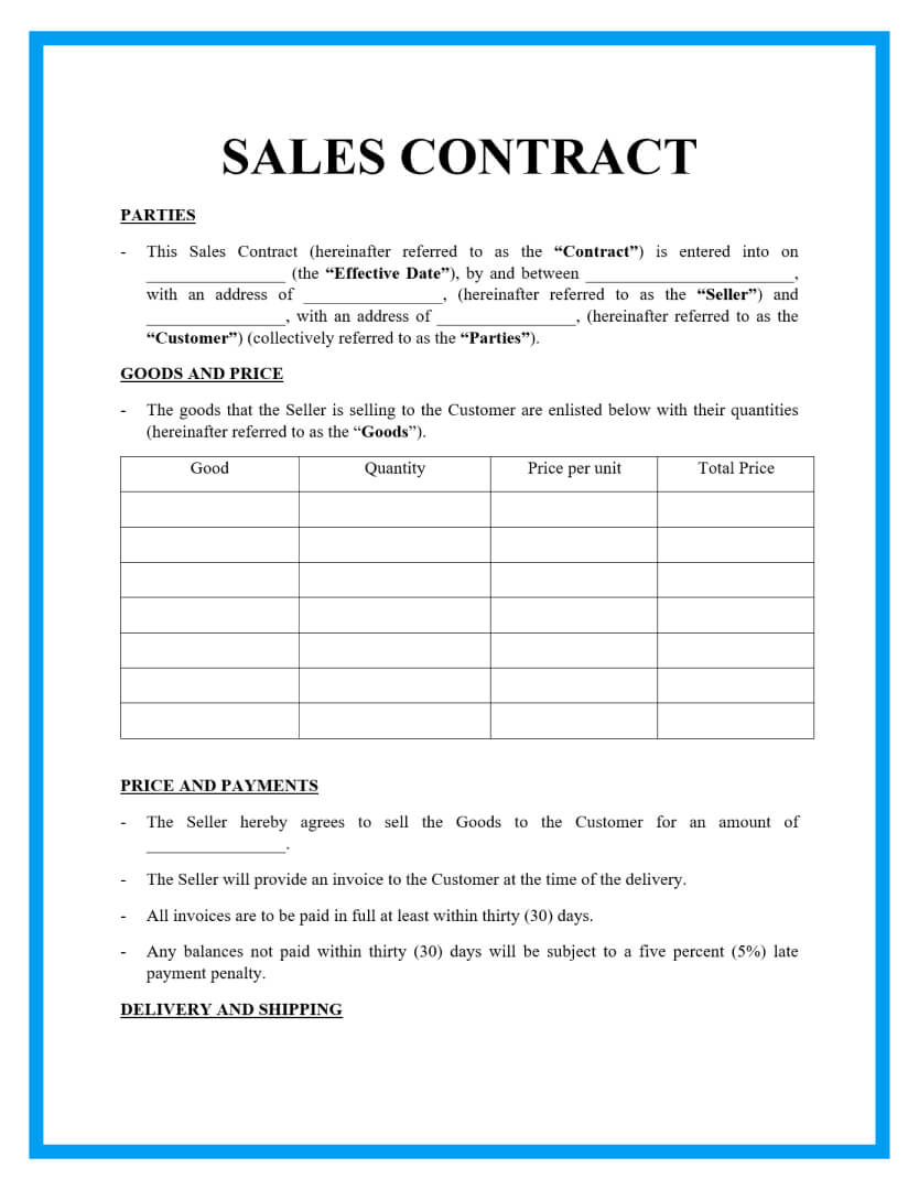 Free Sales Contract Template For Download