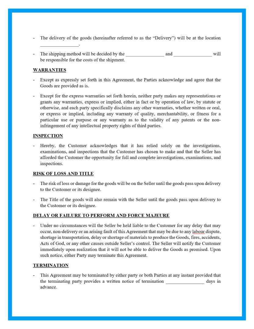 Sale Of Business Contract Template Free