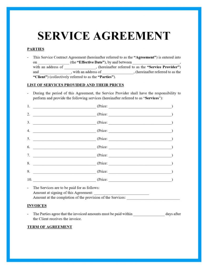 service agreement template page 1