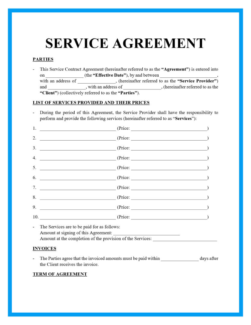 standard service agreement template