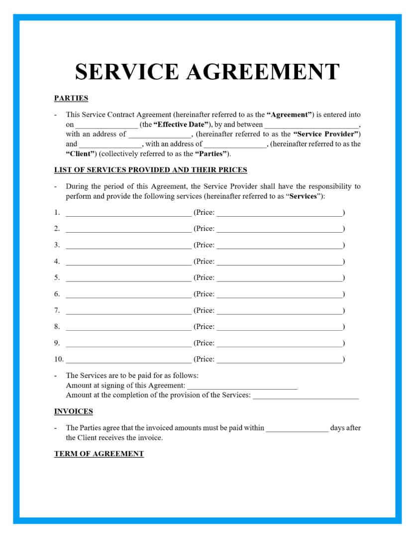 Contract For Service Agreement Template