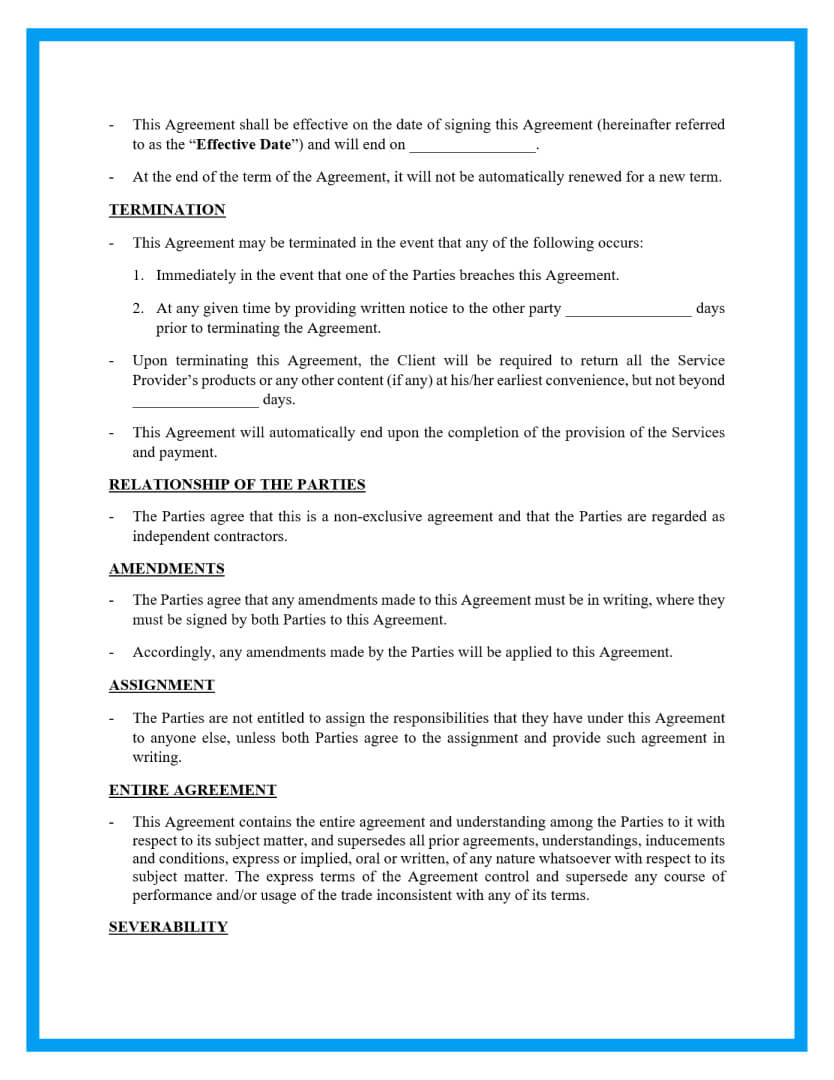 Printable Service Agreement