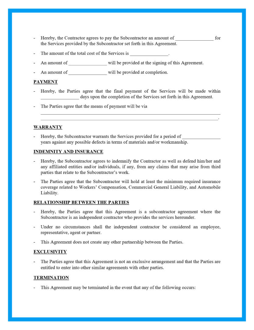 subcontractor agreement template page 2
