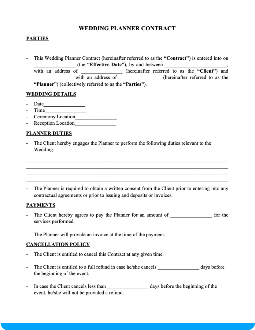 Wedding Planner Contract Template