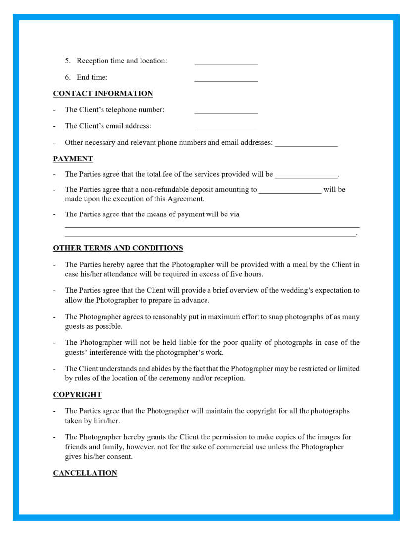 wedding photography contract template page 2