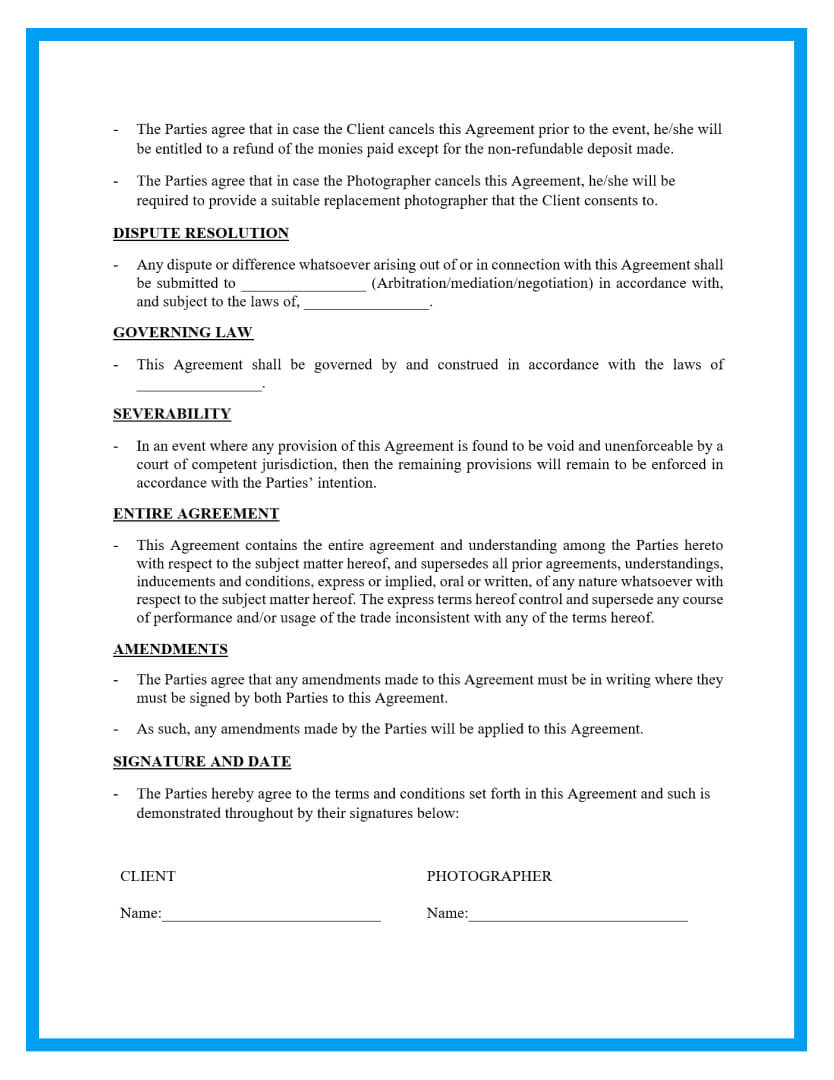 photography contract template newborn