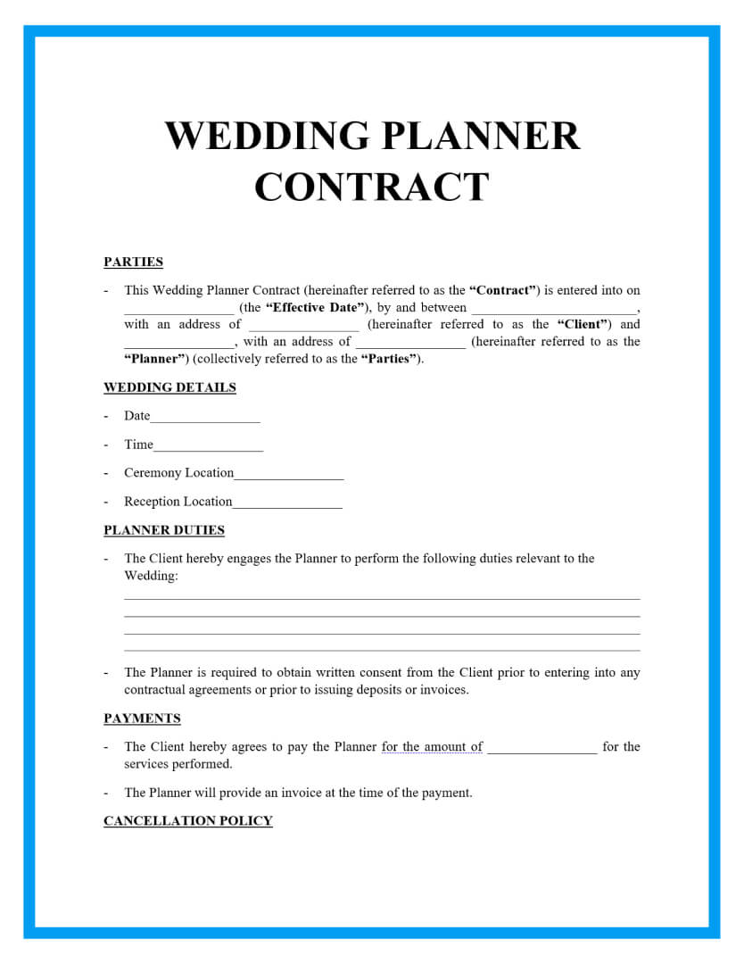 wedding planner contract template page 1