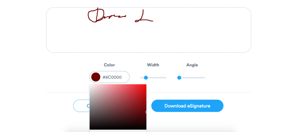 Signaturely allows you to draw your signature, and change its like thickness and its color to make it unique.