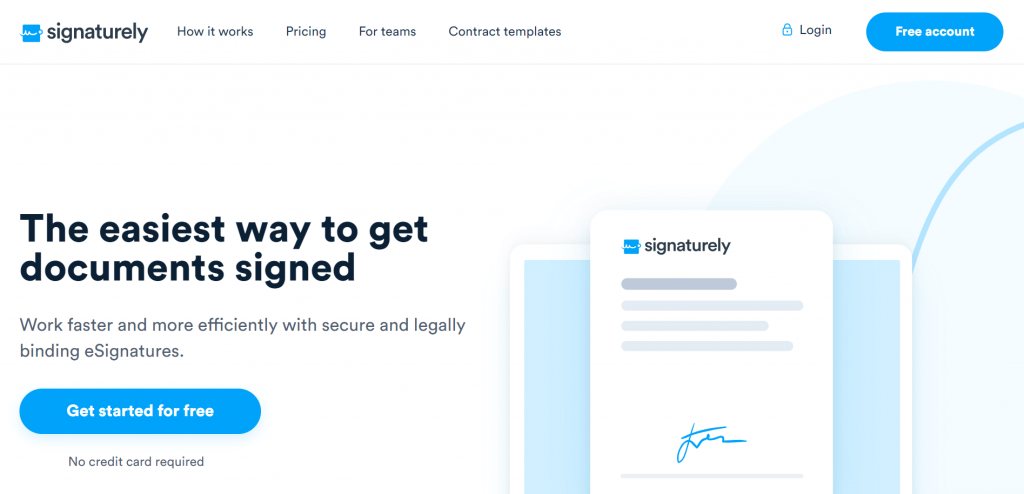 Signaturely is an e-signature software that allows you to easily create legally binding contracts, forms, and documents online