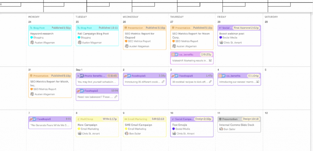 A content calendar helps your team know which content will be published when