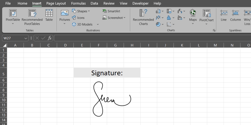 Draw Signature in Excel