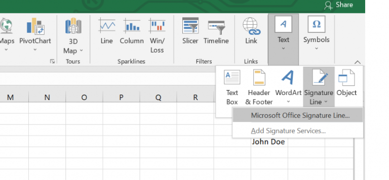 inserting a signature in excel