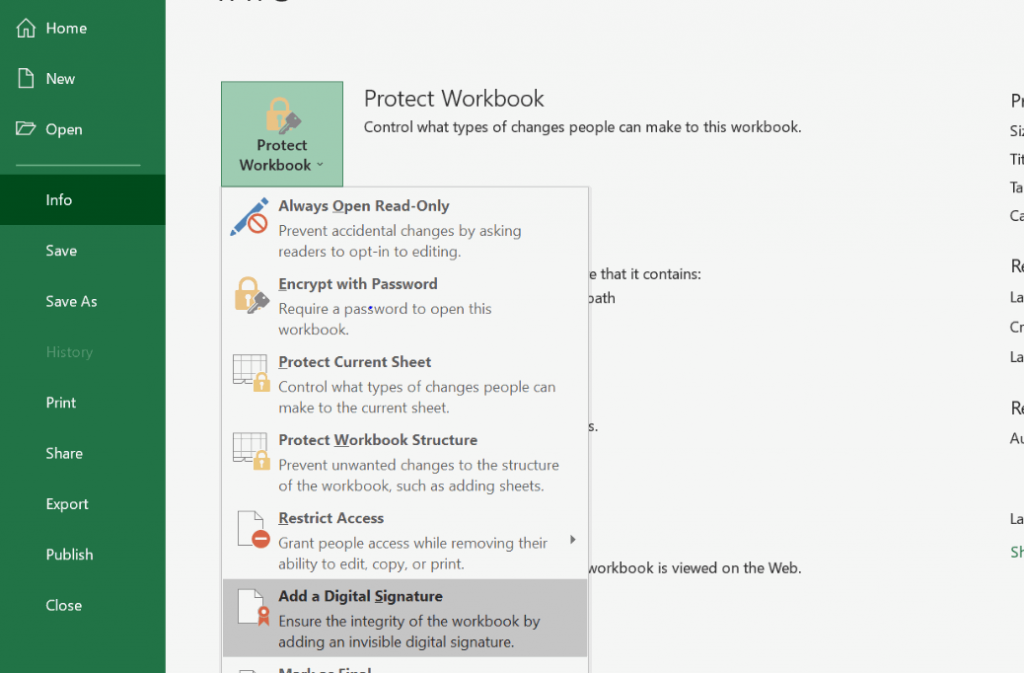 how to add a signature to excel document