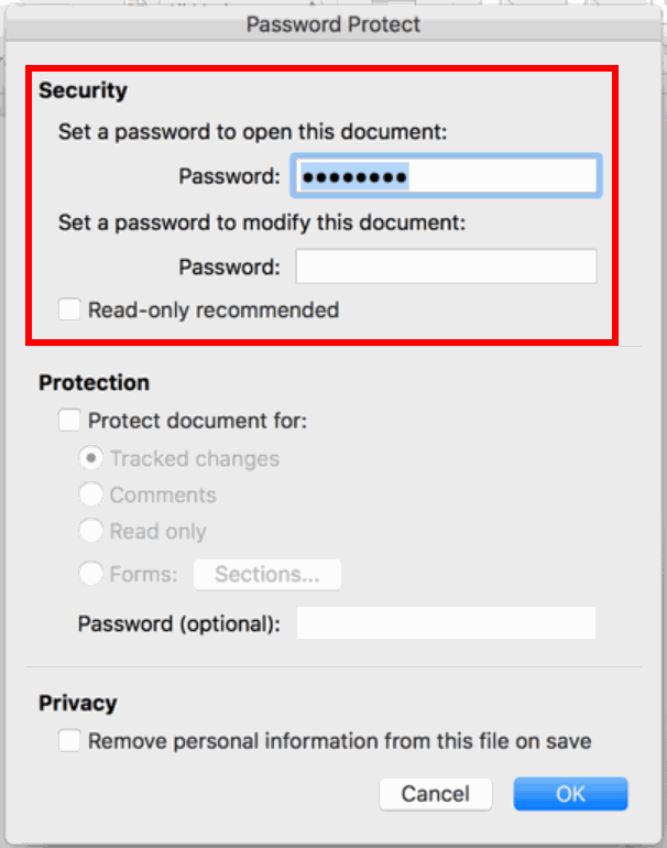 Password protect documents on Mac