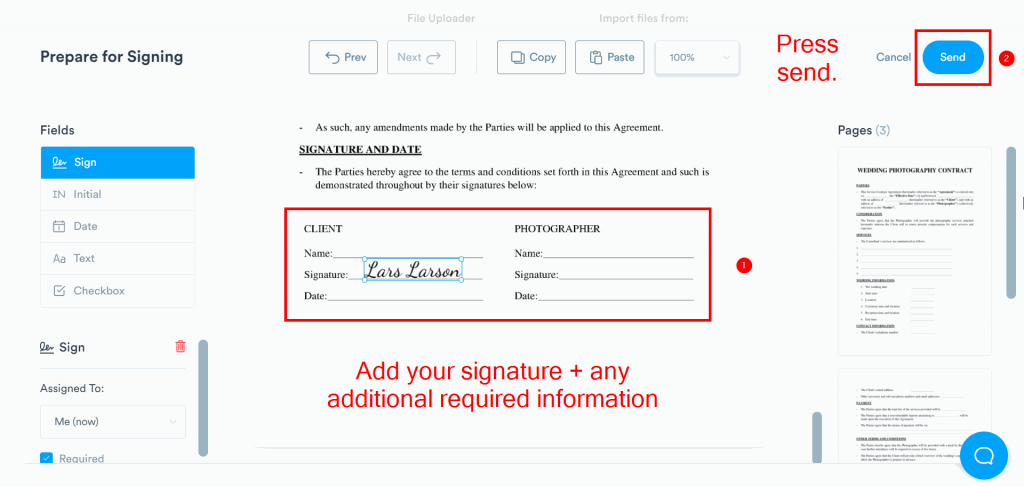 Add your signature and required information in Signaturely